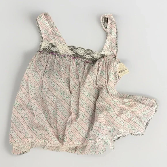 Free People Baby Doll Top Mesh Lace Floral Printed Tank Y2K
 M NWT - Picture 2 of 3